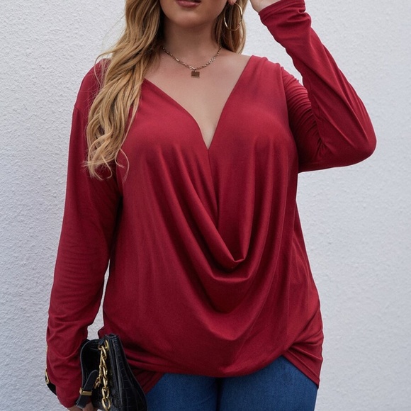 Plus Royal Blue Solid drape Front Long Sleeve Top - Picture 4 of 9